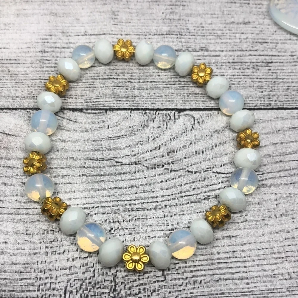 Bundle lot 3 opalite beaded charm bracelets statement boho festival layering